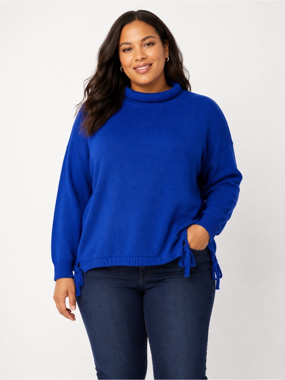 Eloquii Blue Tie Hem Sweater Size 14/16 Long Sleeve Knit Pullover